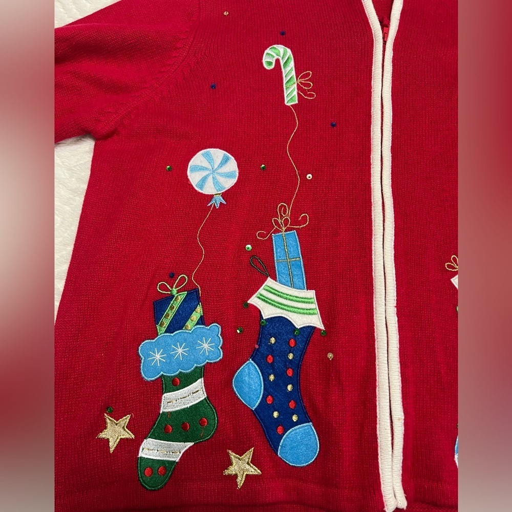 Vintage Tiara International Christmas Collection Stocking Cardigan Sweater XL - Picture 4 of 9